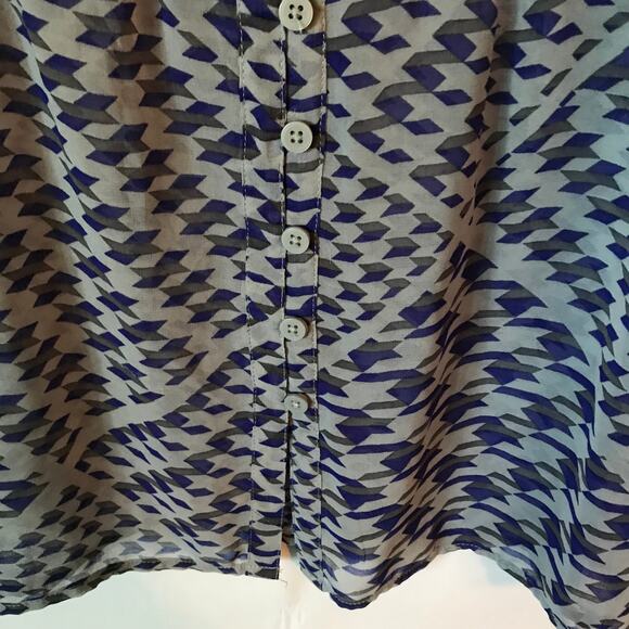 Banana Republic Blouse Womens Lightweight Houndstooth Pleated Grey Blue Purple M - Picture 5 of 8